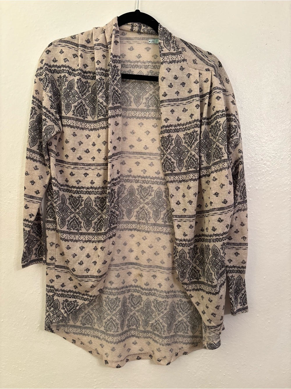 Maurices Beige and Gray Patterned Open-Front Women's Cardigan